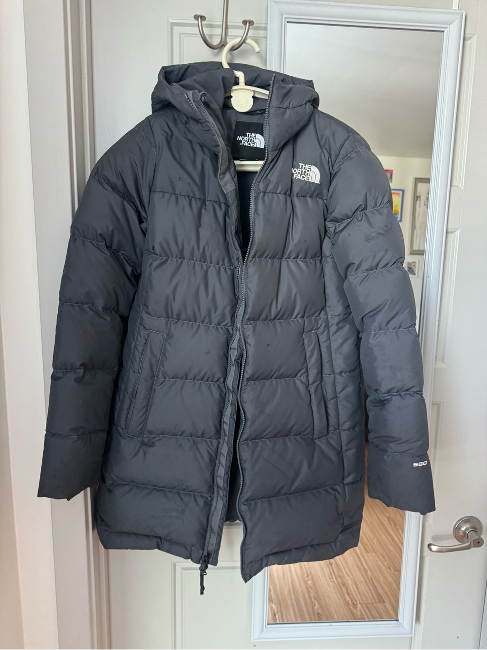 The North Face Women’s Dark Gray Quilted Hooded Puffer Jacket